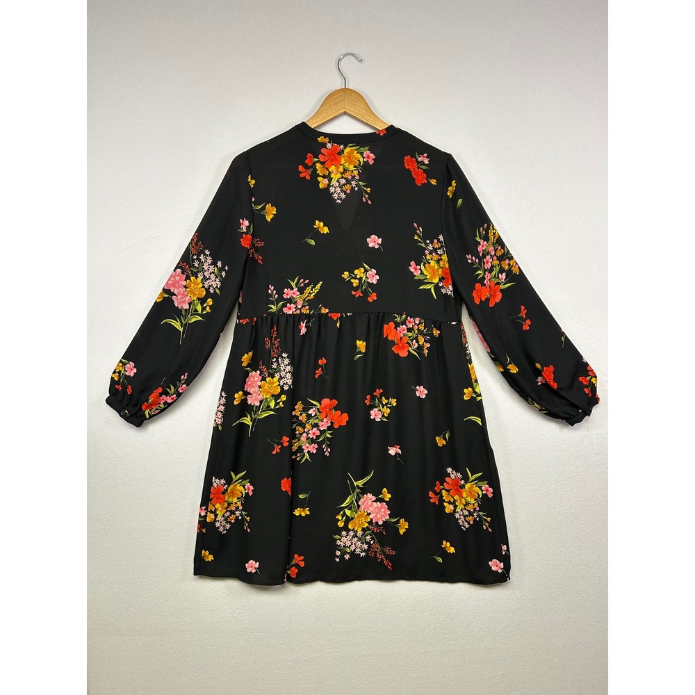 Boho Cottagecore Old Navy Women S Black Floral Lace Trim Long Sleeve Mini Dress - Picture 2 of 8